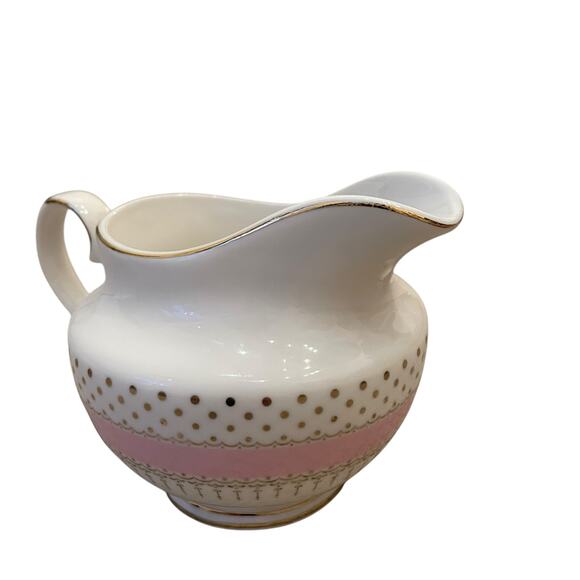 Grace Teaware Fine Porcelain Creamer & Sugar Bowl Pink White Gold Polka Dots New - Picture 16 of 16